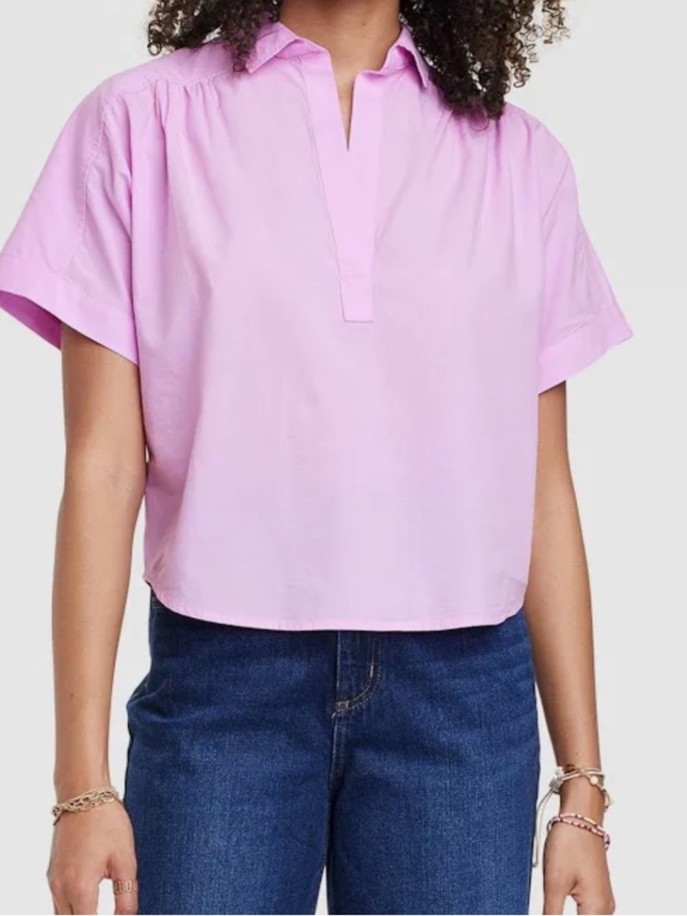 Universal Threads Pink Short-Sleeve Popover Top